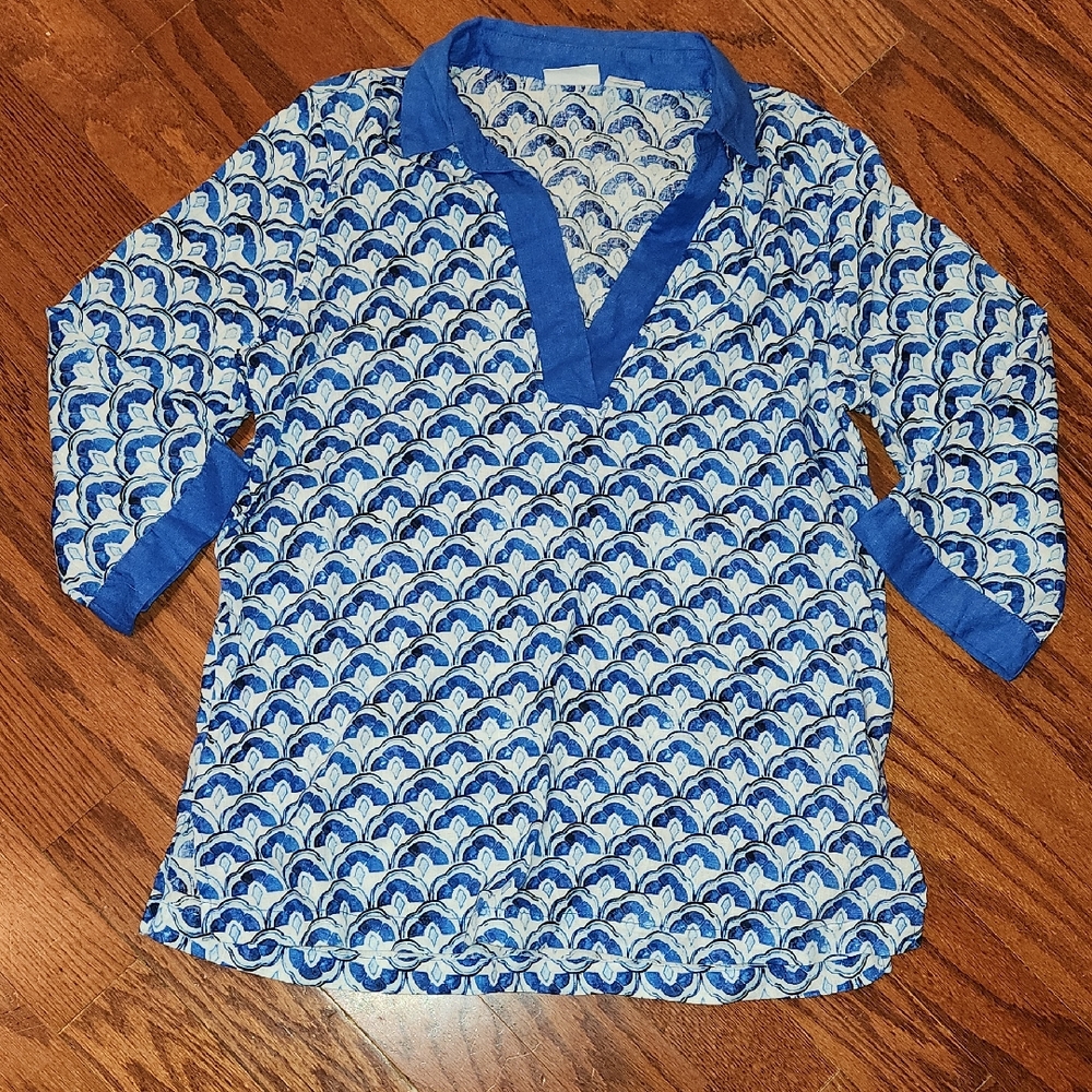 Sigrid Olsen Blue and White Patterned Blouse